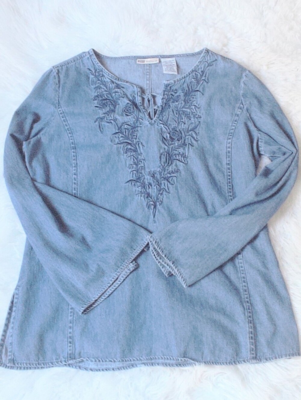 Faded Glory Denim Long Sleeve Blouse Size L